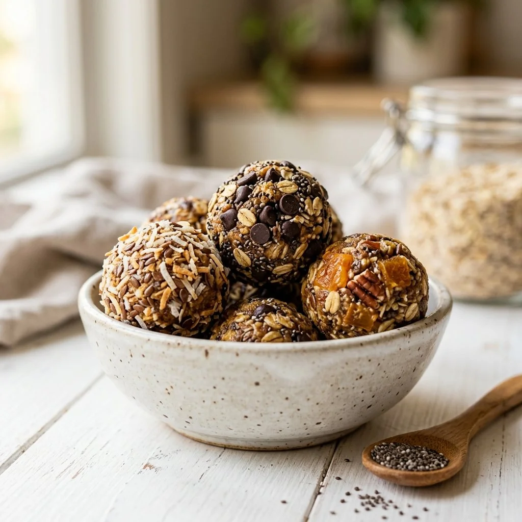 Homemade energy balls recipe made with nuts and dried fruits