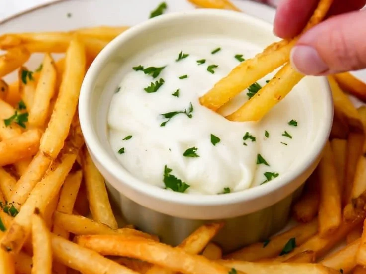 Creamy garlic aioli served in a bowl, perfect for dipping and spreads