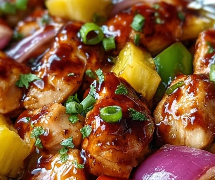Hawaiian BBQ Chicken foil packet with pineapple ready for summer grilling
