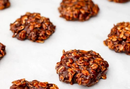 Healthy no-bake almond butter cookies on a plate