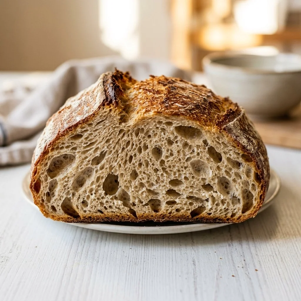 Loaves of homemade bread fresh out of the oven, showcasing a perfect crust and texture.
