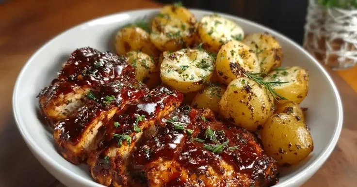 Honey BBQ Chicken served with roasted potatoes