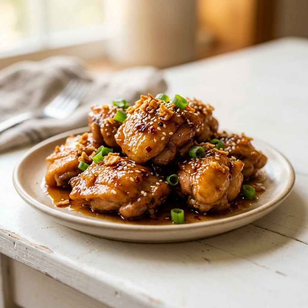 Delicious honey garlic chicken served with vegetables