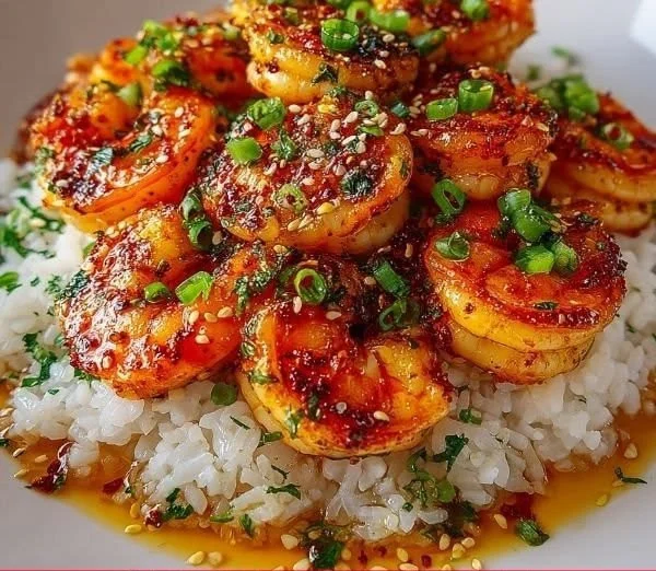 Delicious honey garlic shrimp bowls served with vegetables and rice