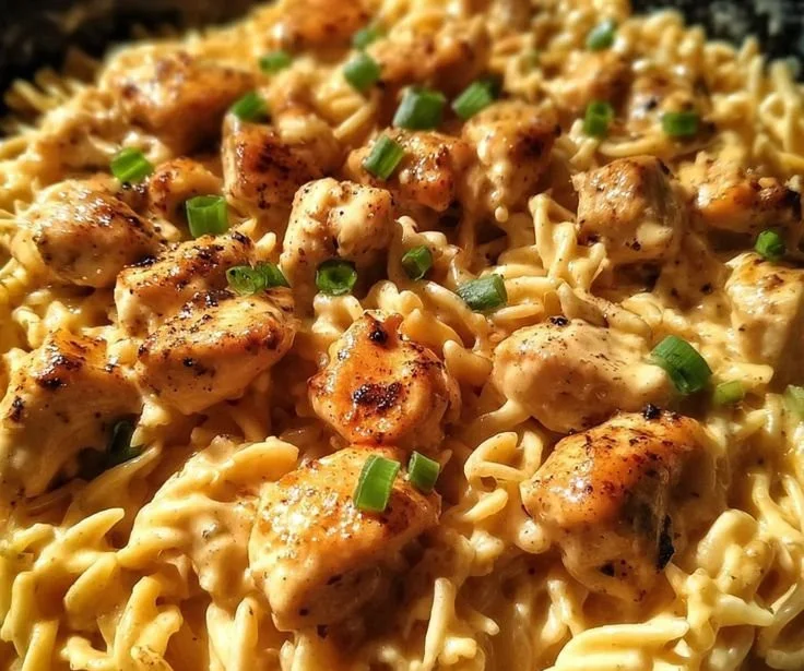 Smoky White Cheddar Honey Butter Chicken Pasta Skillet dish