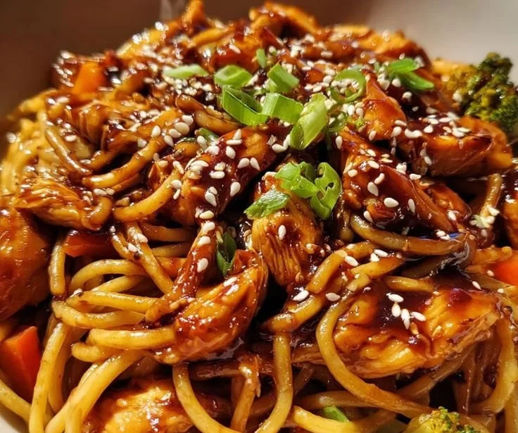 Delicious teriyaki chicken pasta skillet with honey garlic sauce