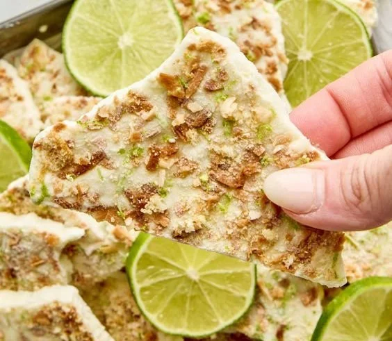 Delicious Key Lime Pie Yogurt Bark served on a plate