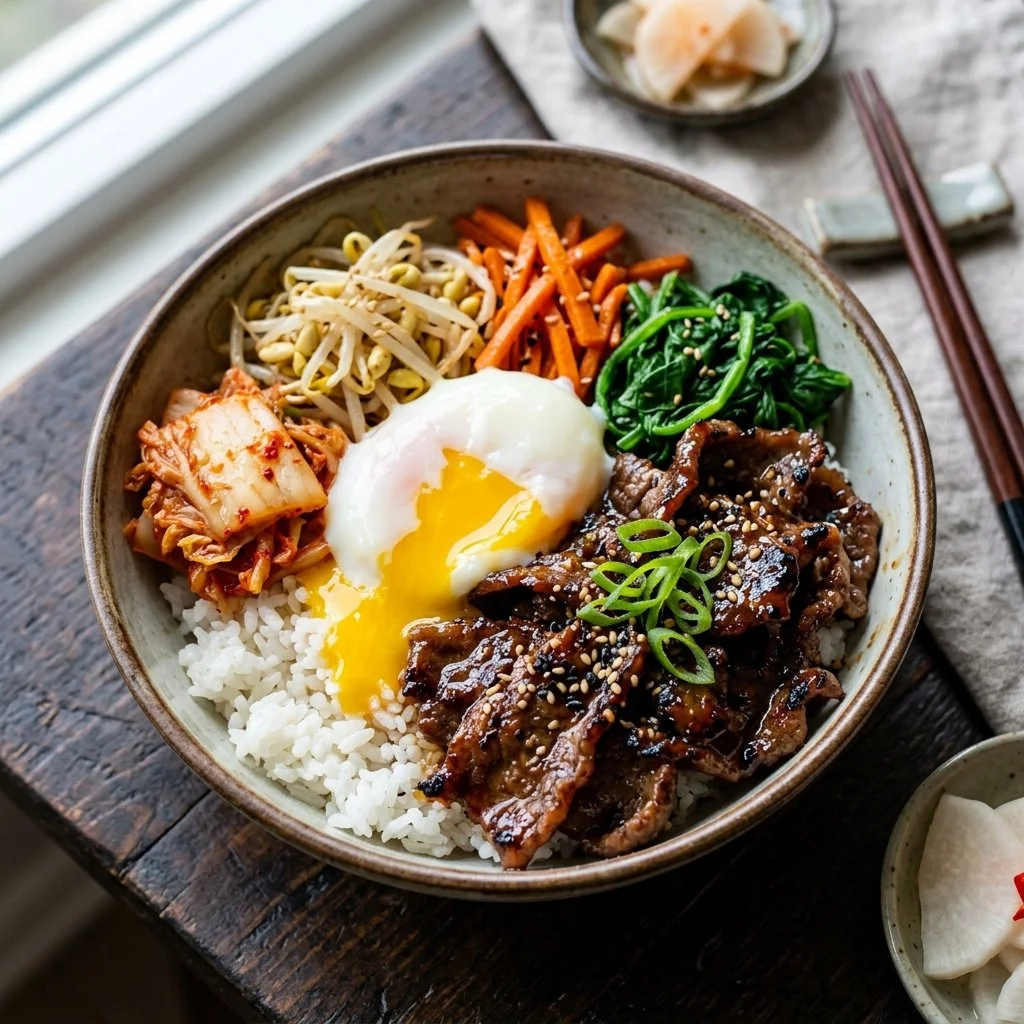 Delicious homemade Korean beef bowls with fresh ingredients and vibrant colors.