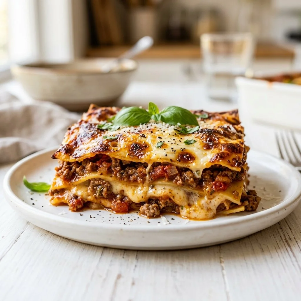 Delicious homemade lasagna with layers of cheese and sauce