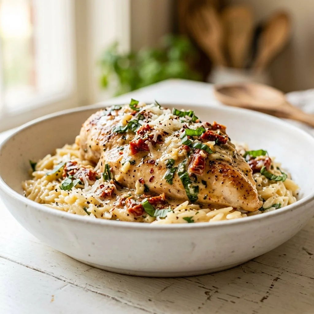 Delicious Marry Me Chicken served with creamy sauce and herbs