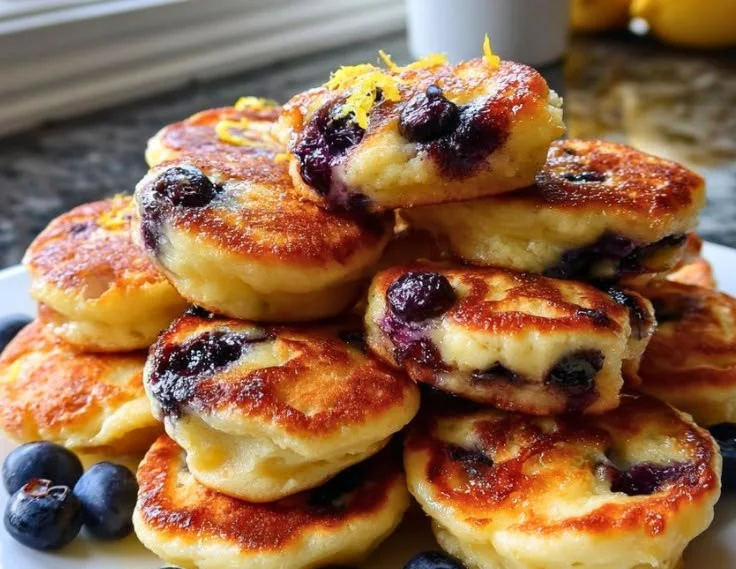 Delicious lemon blueberry pancakes made with cottage cheese for a healthy breakfast