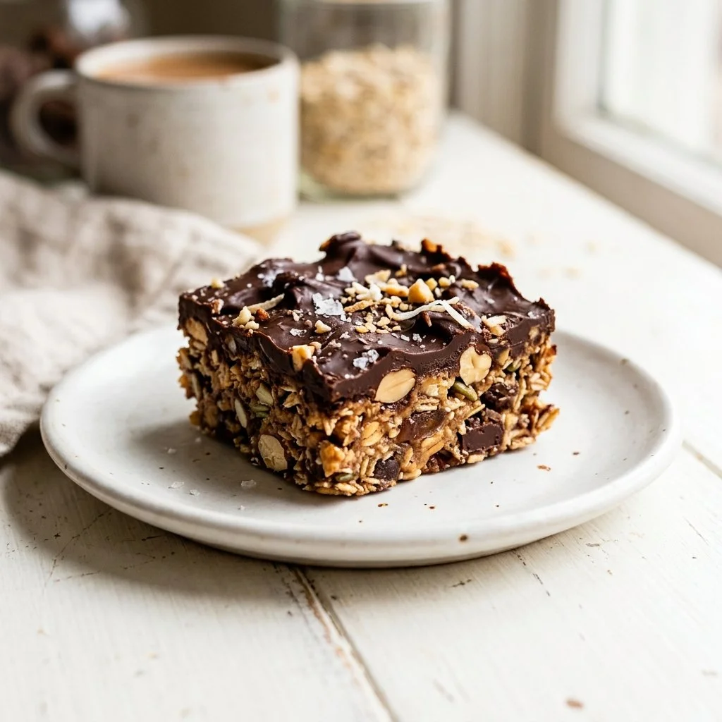 A variety of tasty no bake bars on a wooden table, perfect for healthy snacking.