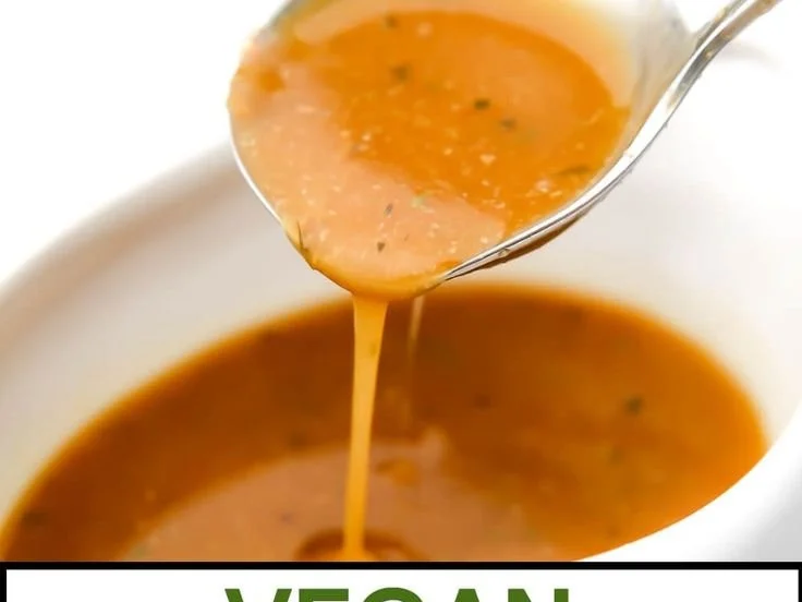 Delicious plant-based brown gravy drizzled over mashed potatoes