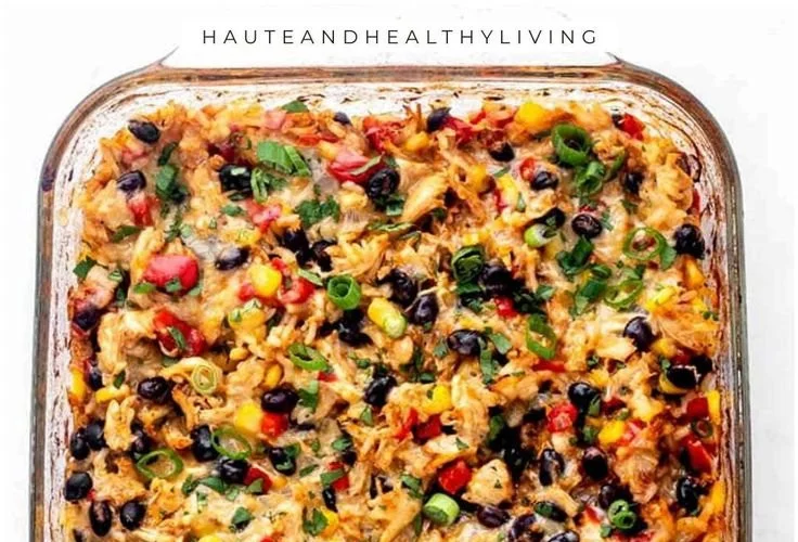 Delicious Protein Burrito Casserole topped with fresh ingredients and spices