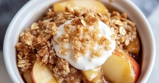 Delicious protein-packed apple crisp topped with oats and nuts
