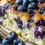 Delicious protein-packed blueberry breakfast bake fresh out of the oven.
