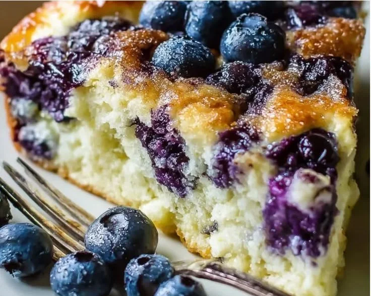 Delicious protein-packed blueberry breakfast bake fresh out of the oven.