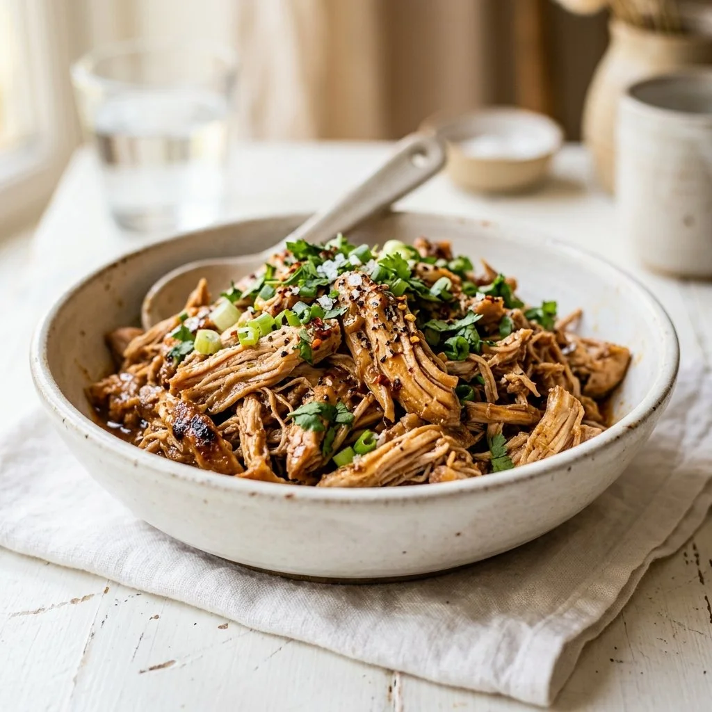 Delicious pulled chicken served on a bun with fresh toppings