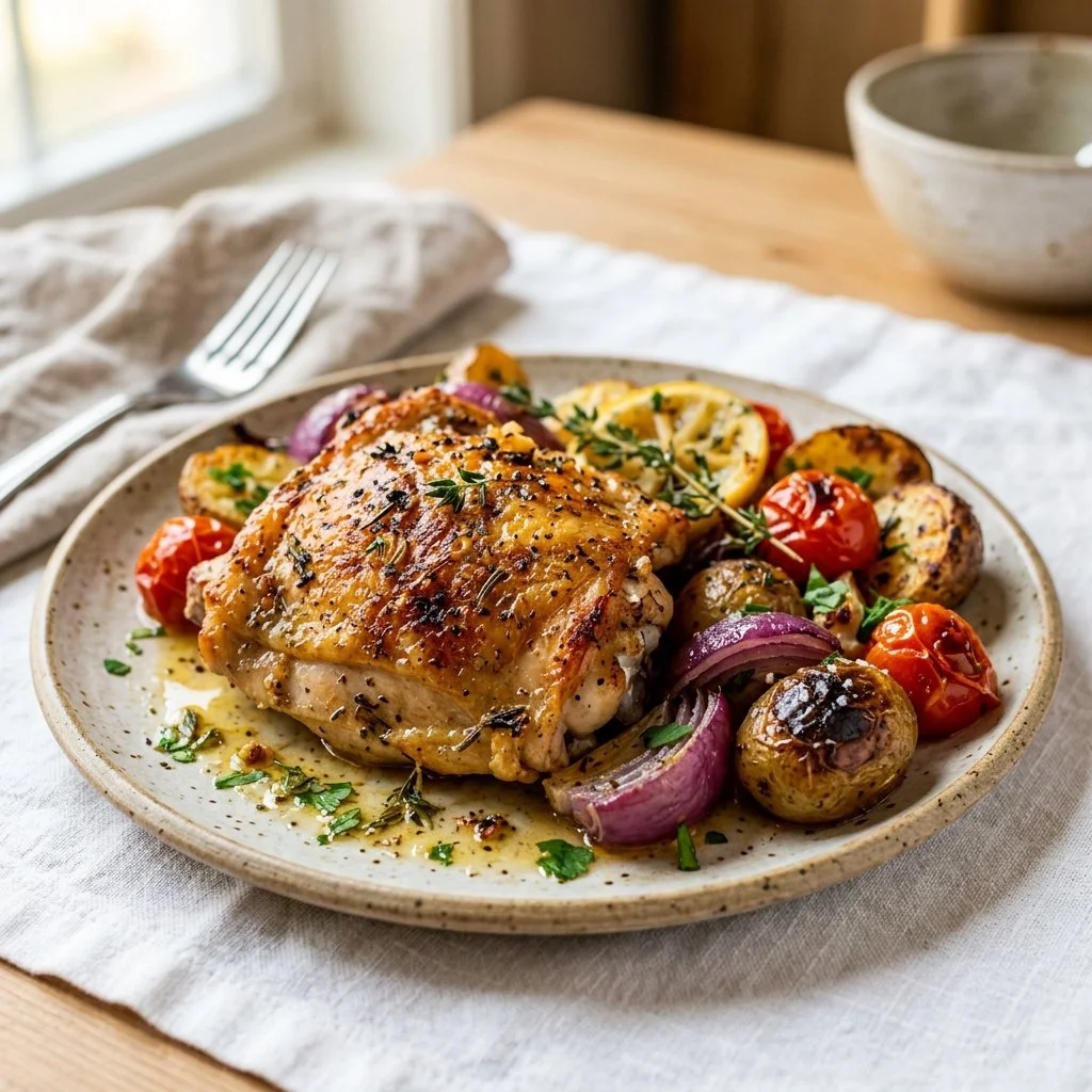 Sheet pan chicken recipe with roasted vegetables for easy meal prep