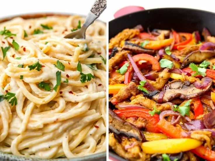 Plate of colorful and simple vegan dinner recipes for beginners