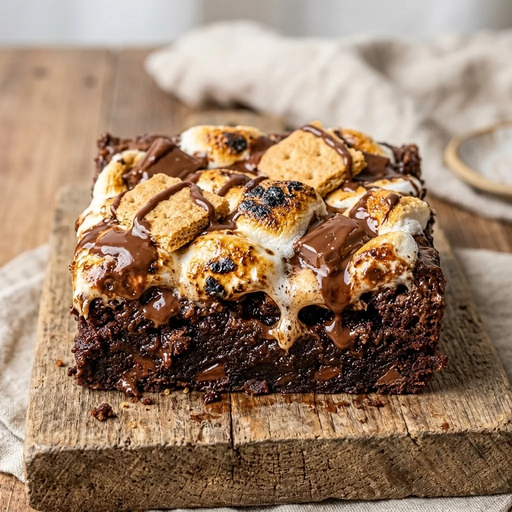 Delicious S'mores Brownies topped with marshmallows and chocolate