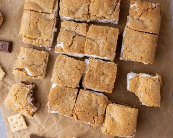 Delicious S'mores Cookie Bars topped with marshmallows and chocolate