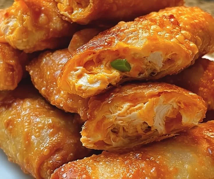 Crispy Buffalo chicken egg rolls made in an air fryer