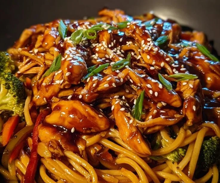 Sticky Teriyaki Honey Garlic Chicken Pasta Skillet Recipe Image