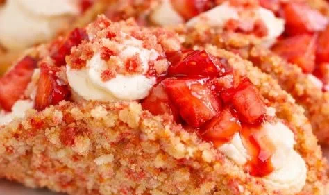 Strawberry Crunch Cheesecake Tacos ready to serve