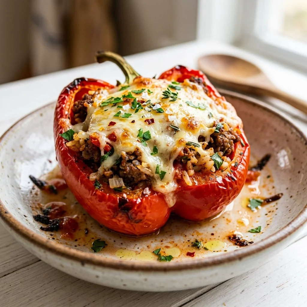 Colorful stuffed peppers filled with nutritious ingredients on a plate.