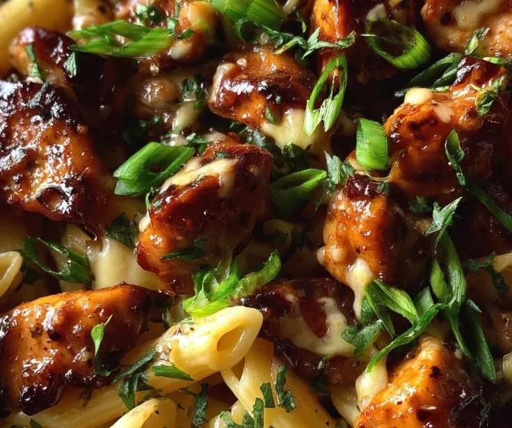 Delicious honey pepper jack chicken pasta dish with creamy sauce