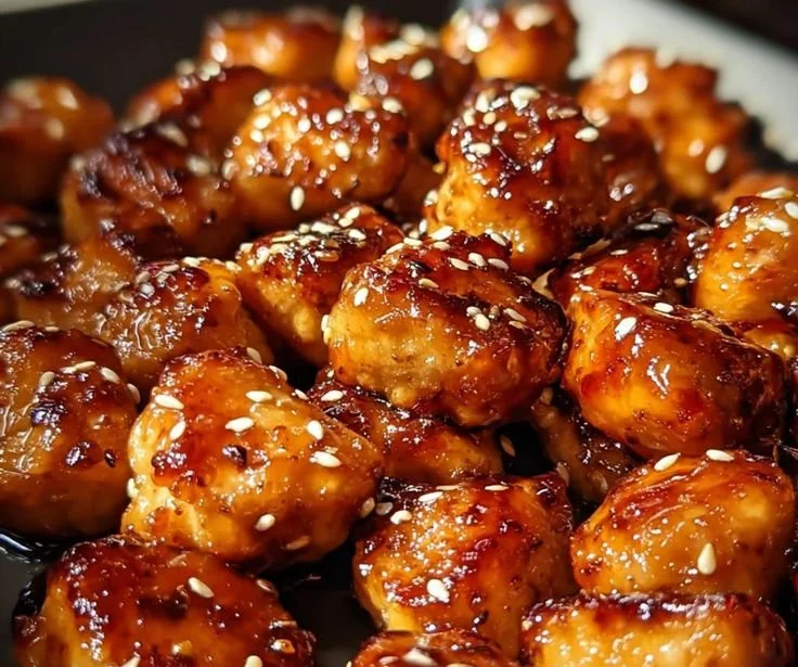 Succulent honey garlic chicken bites glazed with smoky sweetness for comforting meals.