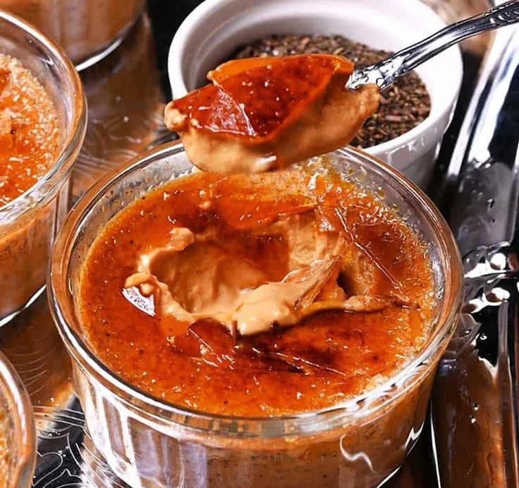 Delicious Thai Tea Creme Brulee dessert topped with caramelized sugar crust