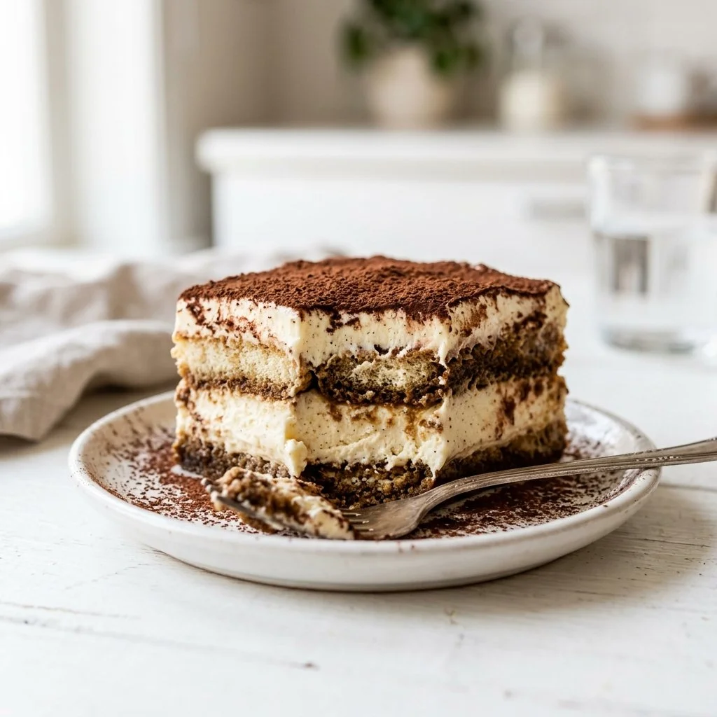 Delicious homemade tiramisu dessert layers with coffee and mascarpone