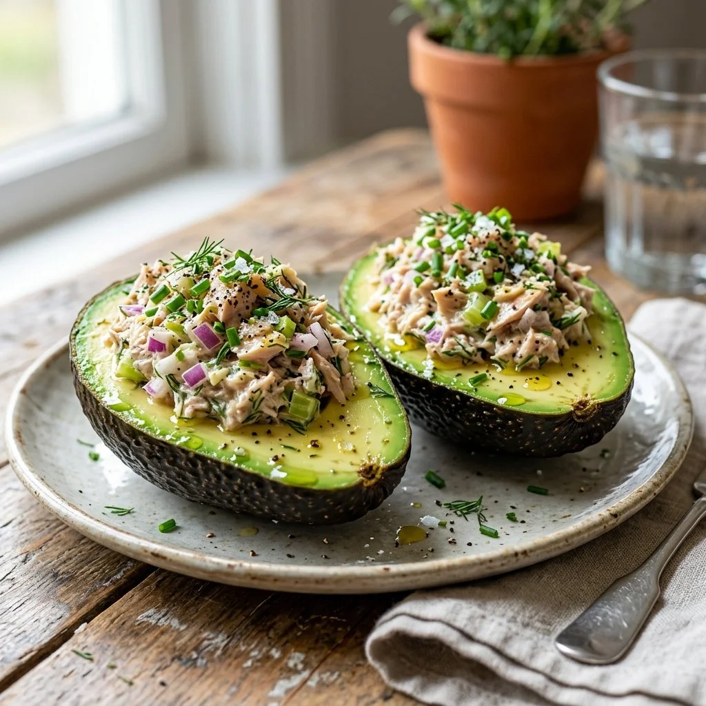 Delicious tuna stuffed avocados served as a healthy meal option