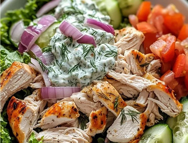 Delicious Tzatziki Chicken Salad with fresh ingredients