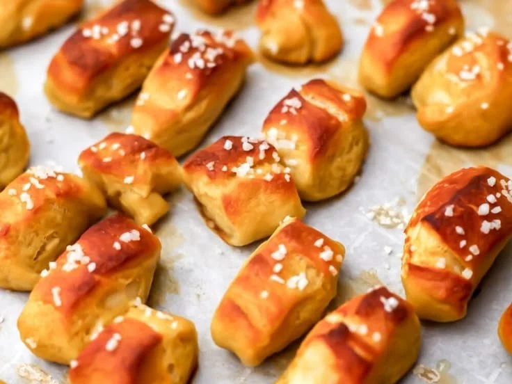 Bowl of homemade Vegan Soft Pretzel Bites served with dipping sauce