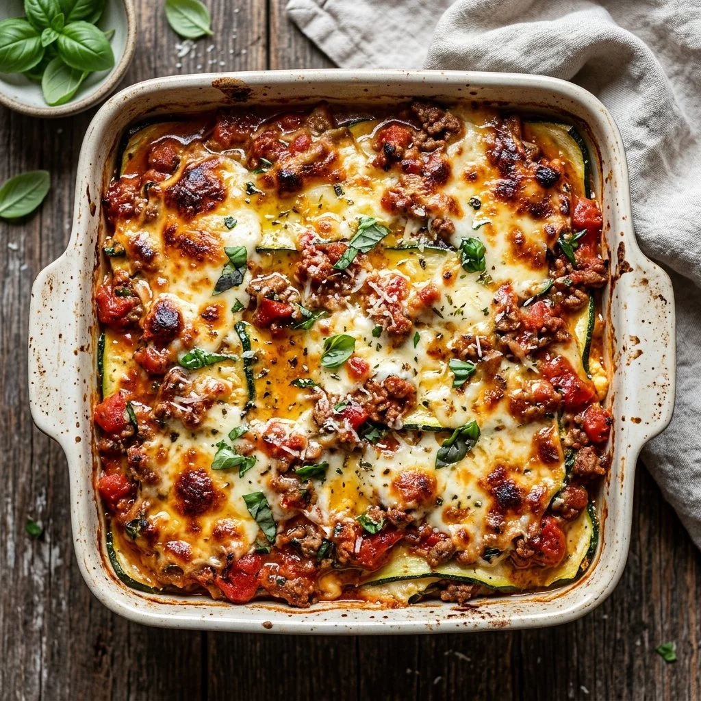 Delicious zucchini lasagna with layers of cheese and sauce