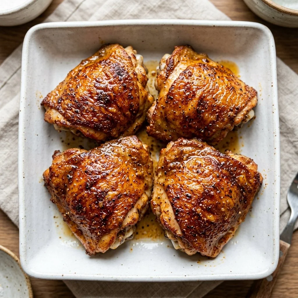 Deliciously cooked Air Fryer Chicken Thighs with golden crispy skin