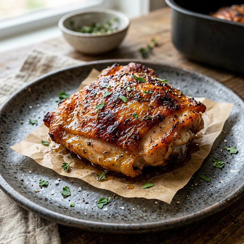 Delicious air fryer chicken thighs golden brown and crispy