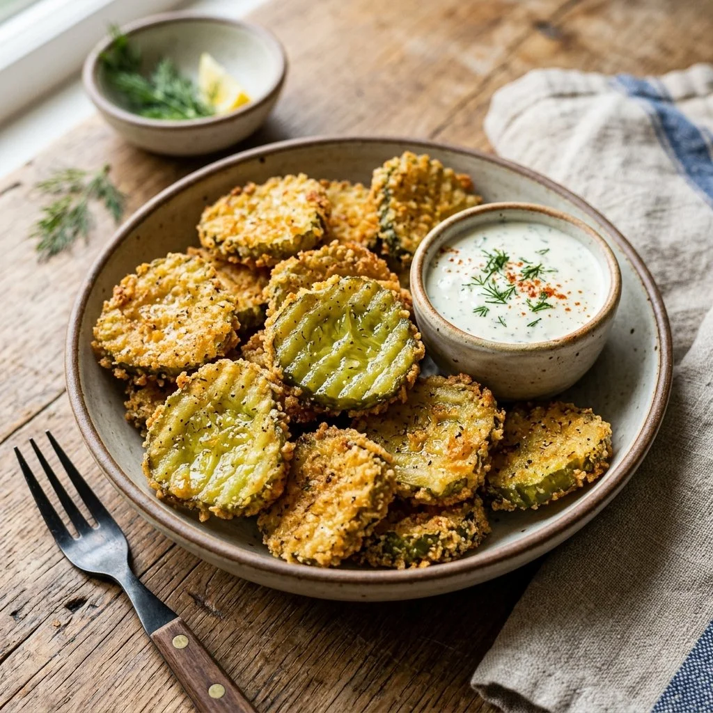 Crispy air fryer pickles served as a snack or appetizer