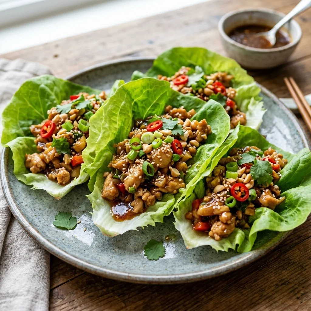 Delicious Asian chicken lettuce wraps served on a plate