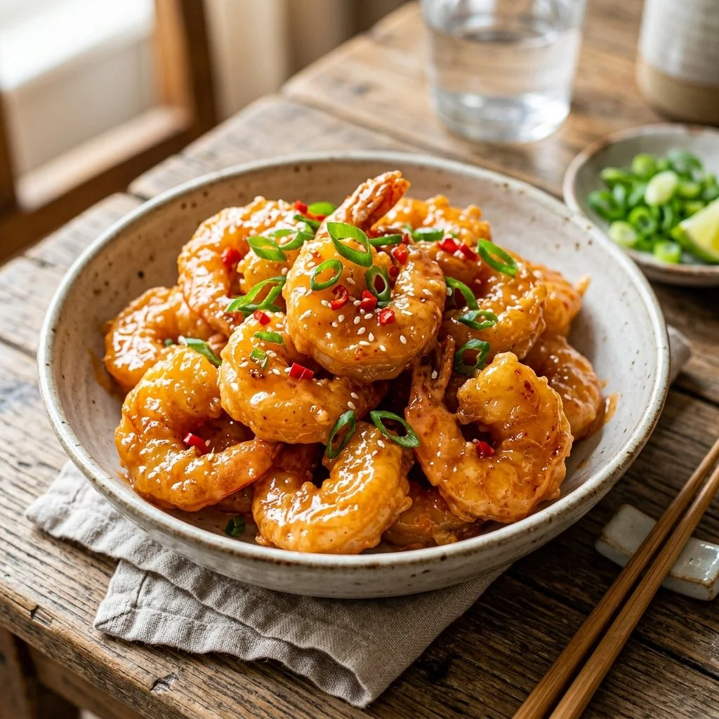 Delicious bang bang shrimp served on a plate