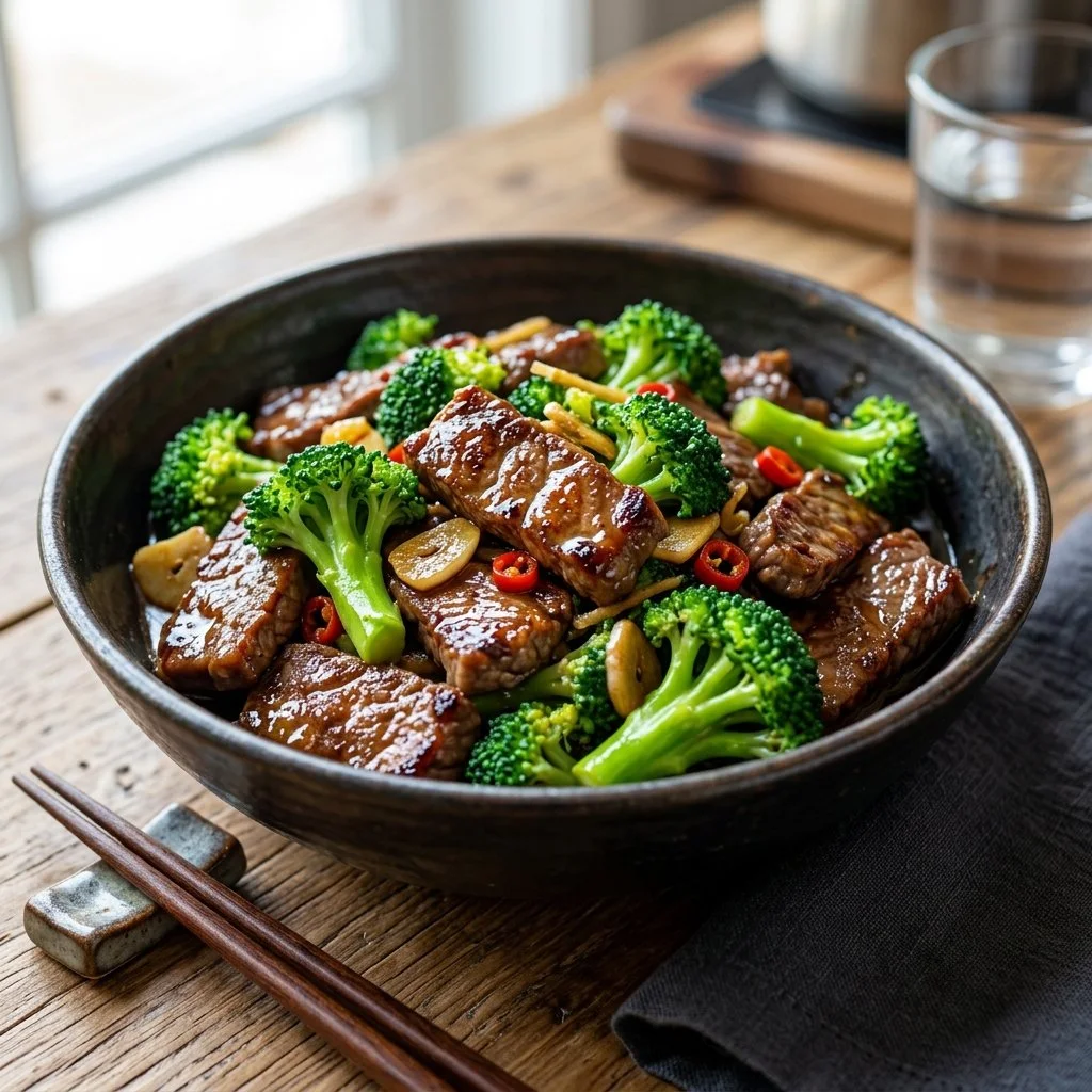 Delicious Beef Broccoli Stir Fry served in a bowl with vibrant vegetables