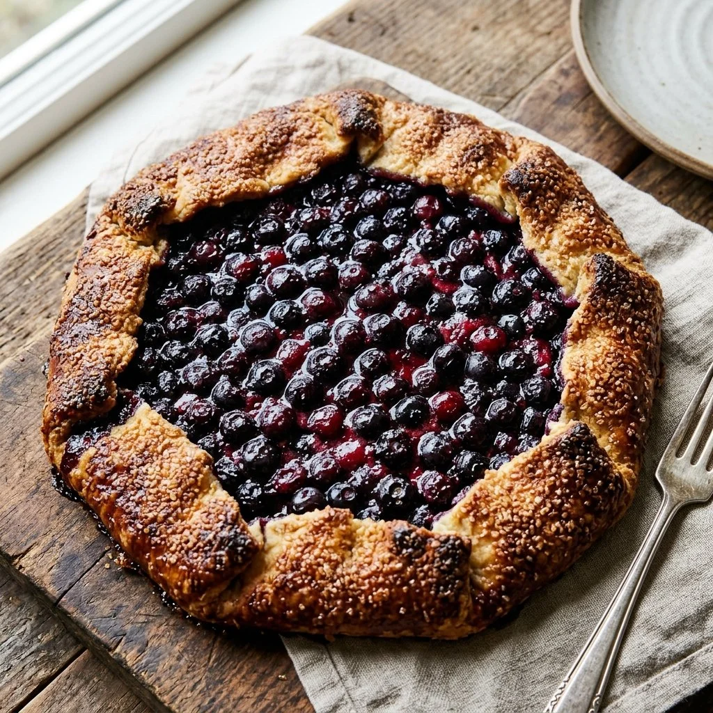 Delicious blueberry galette with fresh blueberries and flaky crust
