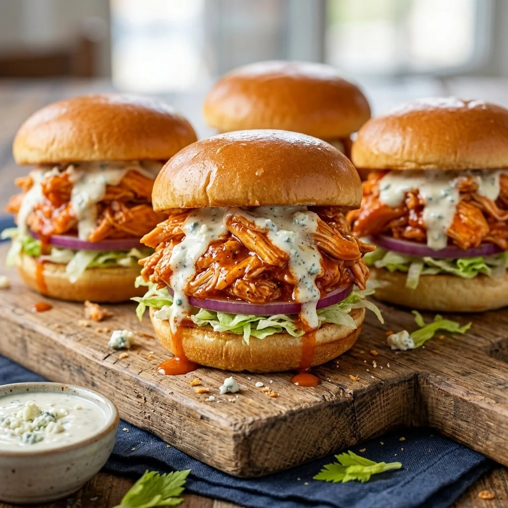 Delicious Buffalo Chicken Sliders on a serving platter