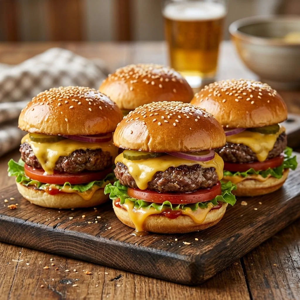 Delicious cheeseburger sliders on a platter ready to serve