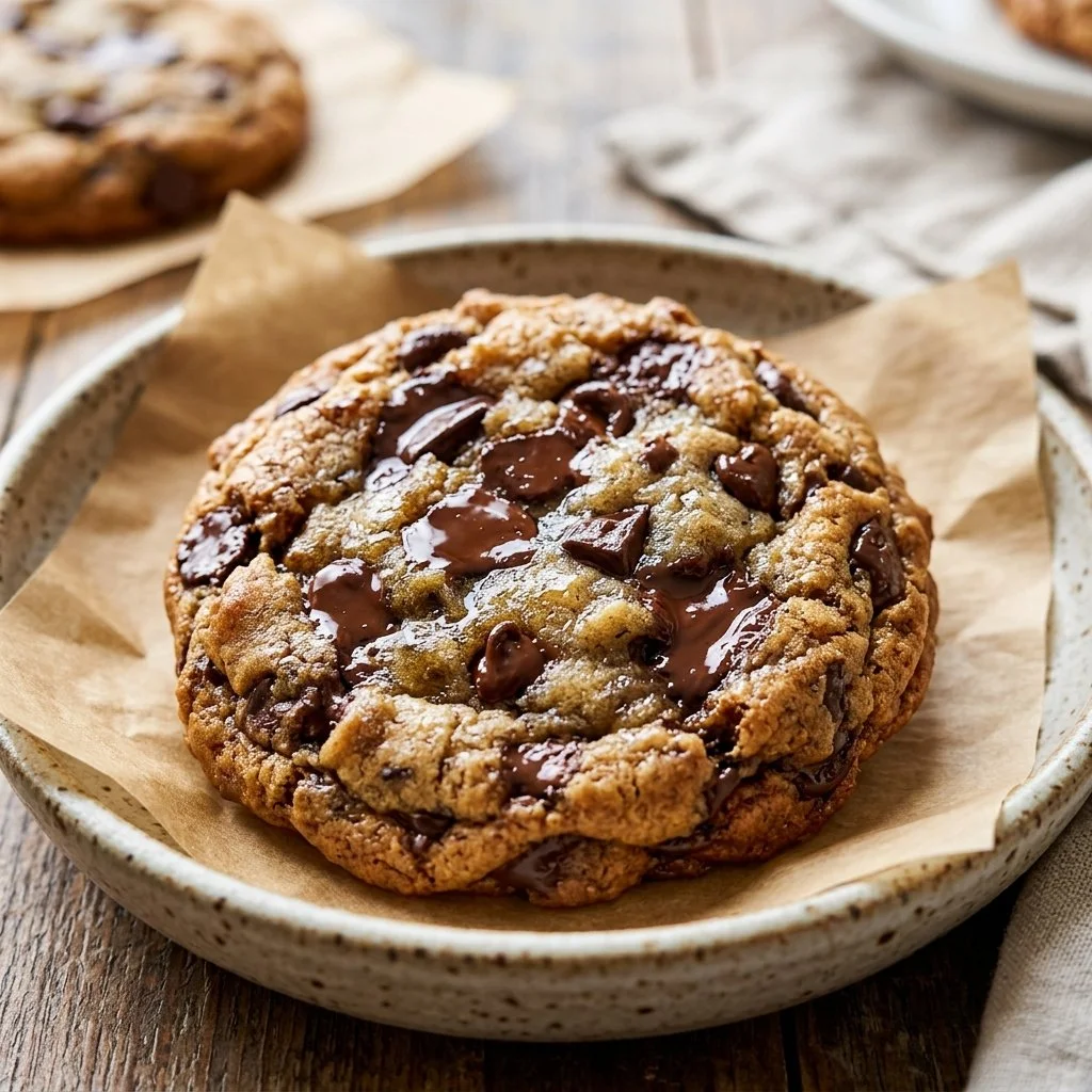 Freshly baked chocolate chip cookies on a cooling rack