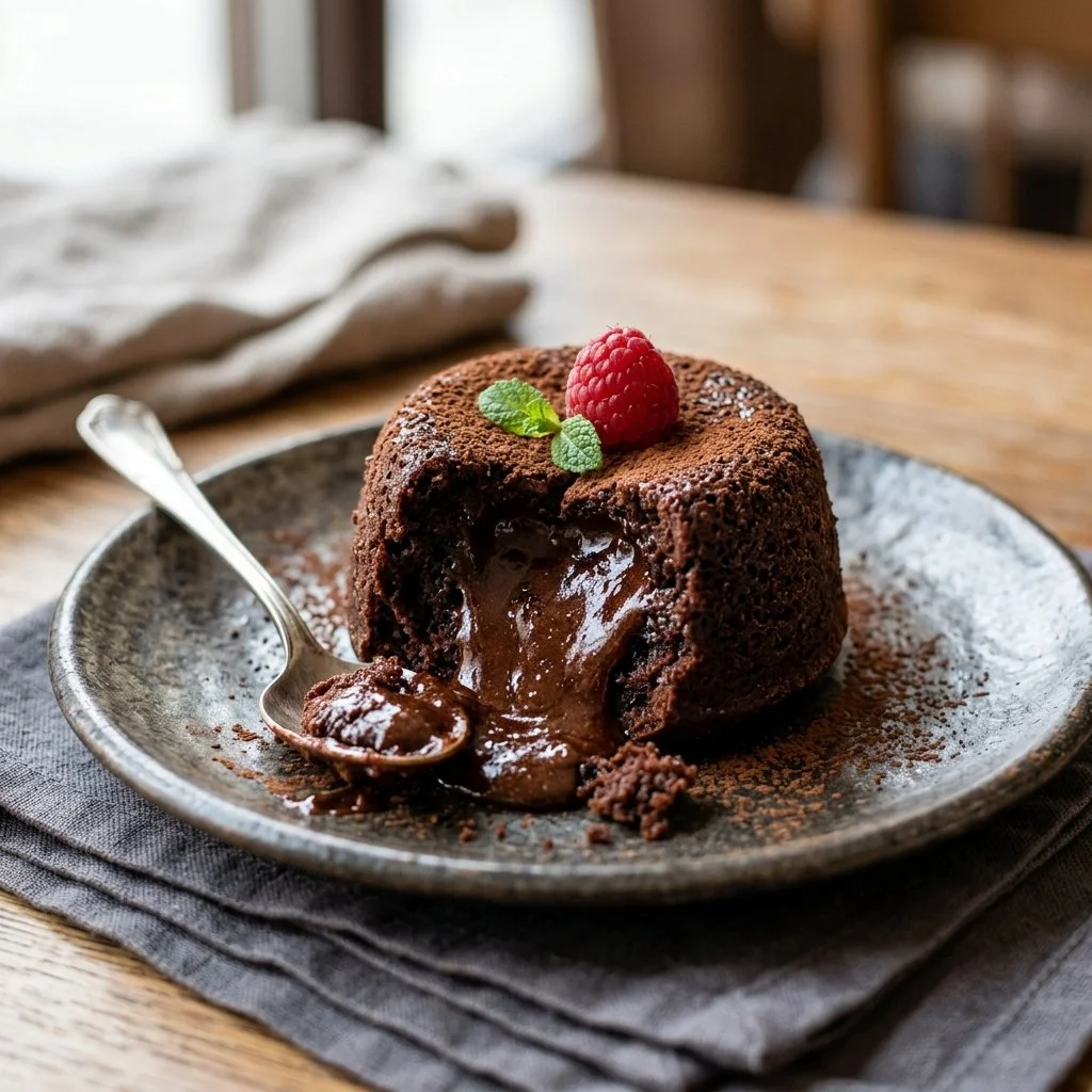 Delicious Chocolate Lava Cake with a molten center drizzled in chocolate sauce