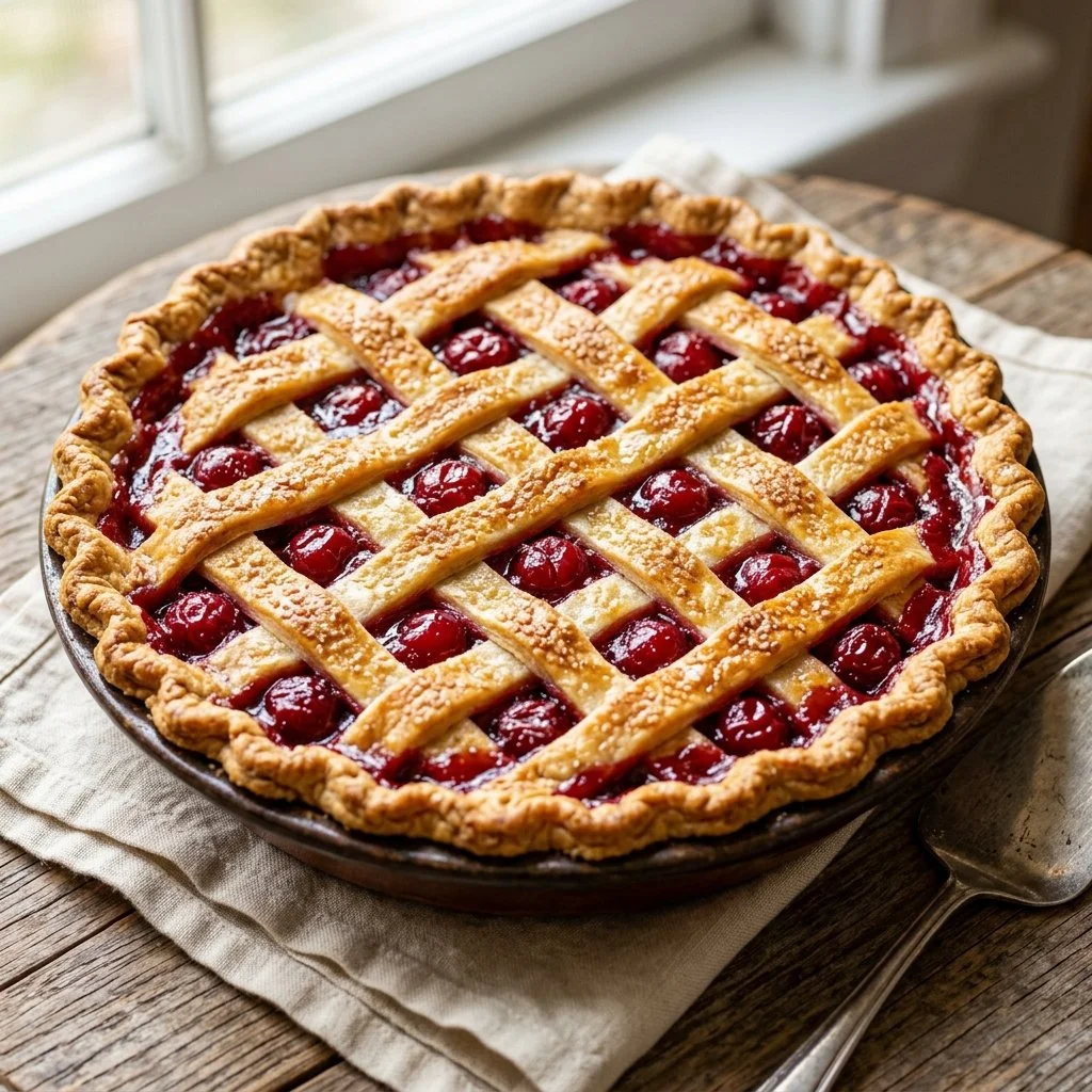 Classic Cherry Pie with fresh cherries in a flaky crust